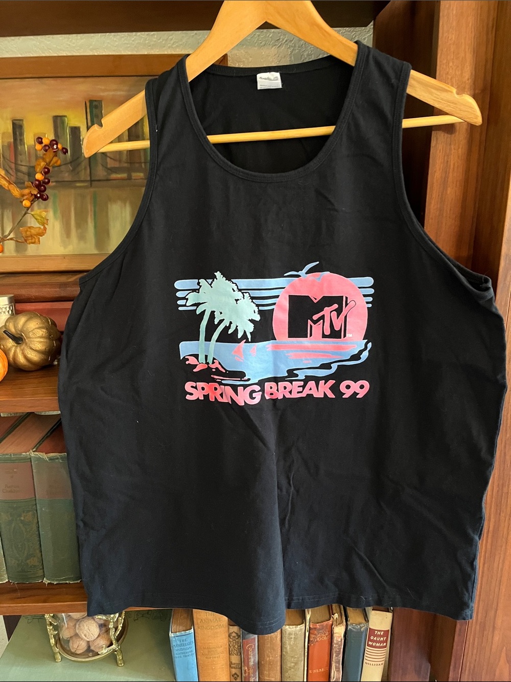 MTV Black Tank with Pink & Light Blue Spring Break Graphic